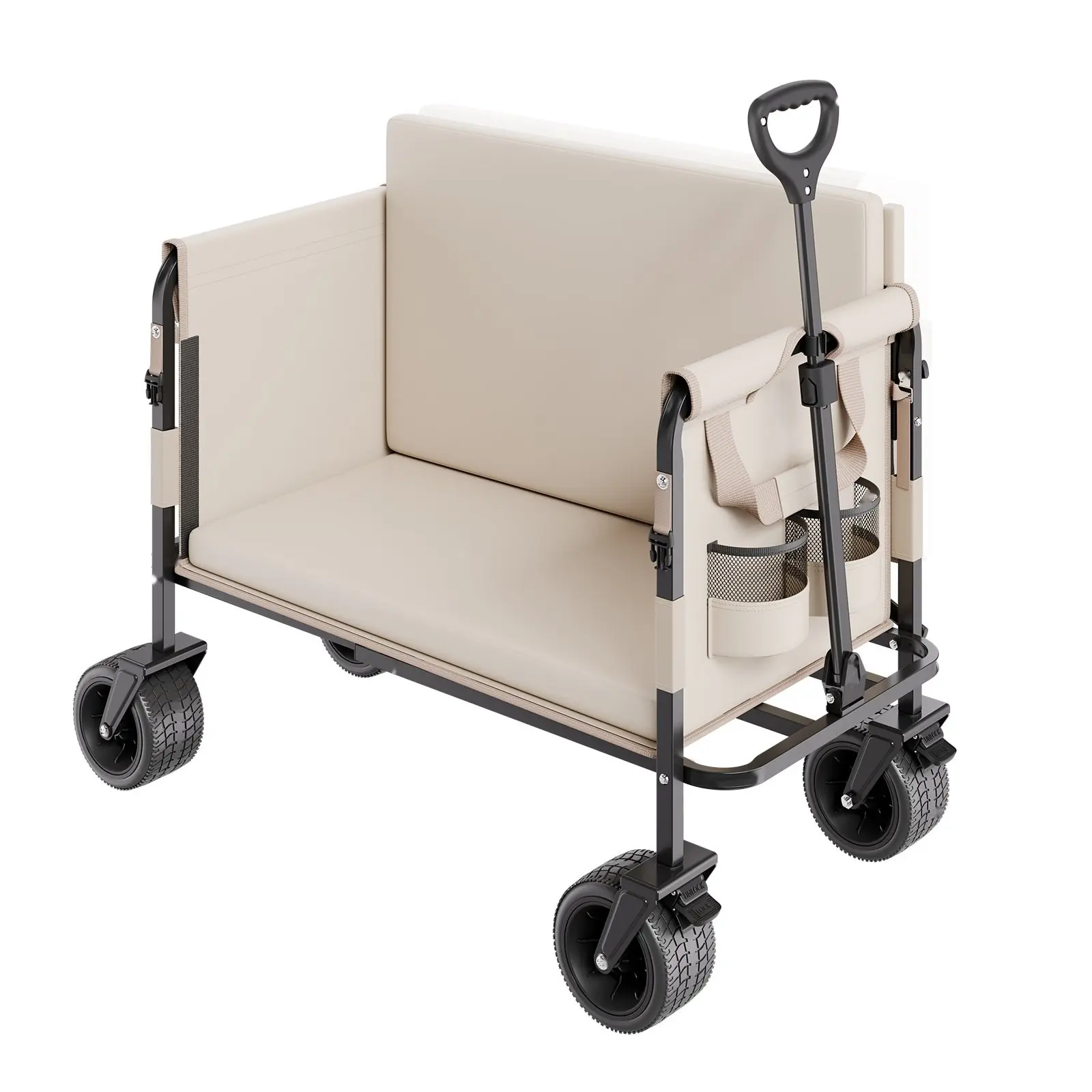 Foldable Wagon Cart Converts To Bench, 550 LB Load Capacity, 220 L Utility Wagon For Camping, Outdoor Adventures, Beach And Garden, Collapsible Portable Wagon With Bench-Seat Function And Heavy-Duty Wheels