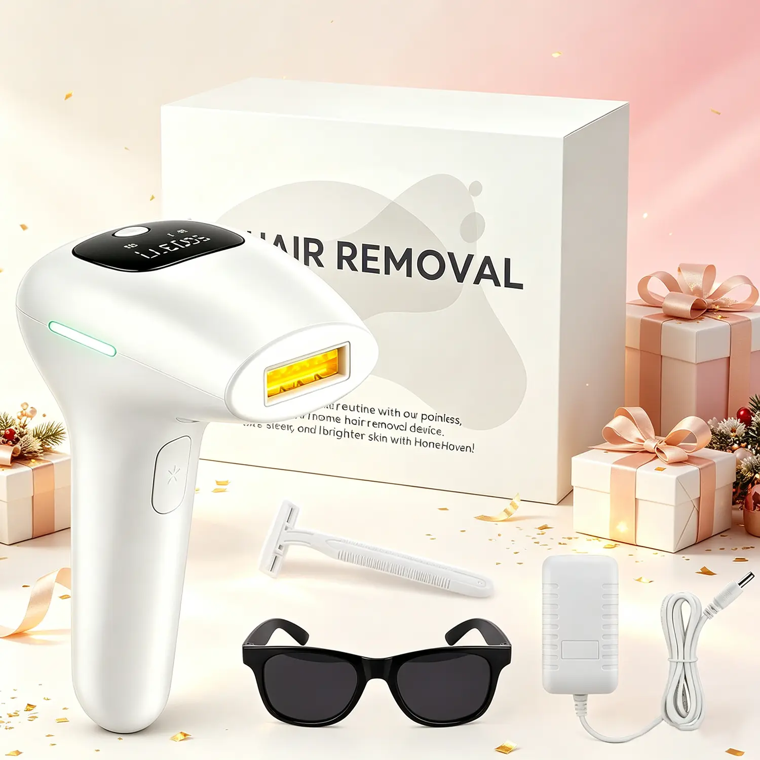 Women's Summer Epilator Hair Removal Device - Body Groomer Shaver, Hair Shaving Tool with Goggles, Razor, ABS & Box, Dry Shave for Face, Bikini Area