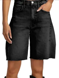 Women's Summer High-Waisted Jean Shorts, Casual Loose Fit Wide Leg Bermuda Jeans, Comfortable Short Pants with Pockets, Casual Denim Shorts