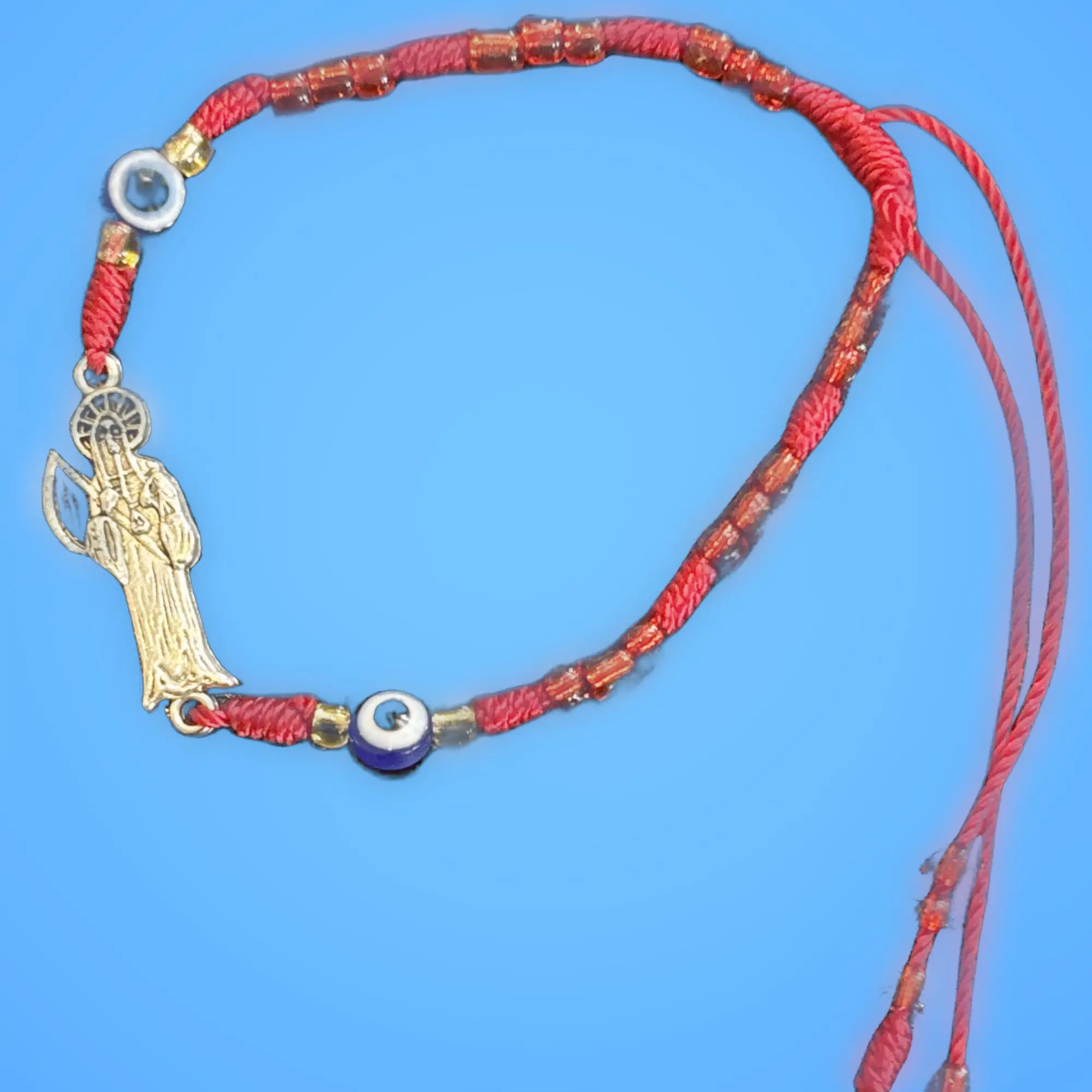Santa Muerte red evil eye bracelet, Bracelet Wristband, Evil Eye Protection, Adjustable Santisima Bracelet