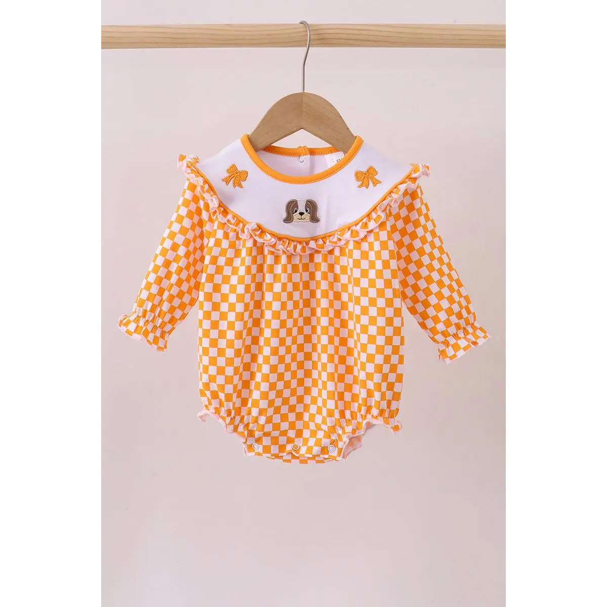 Orange Tennessee puppy bow embroidery checkered bubble