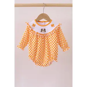 Orange Tennessee puppy bow embroidery checkered bubble