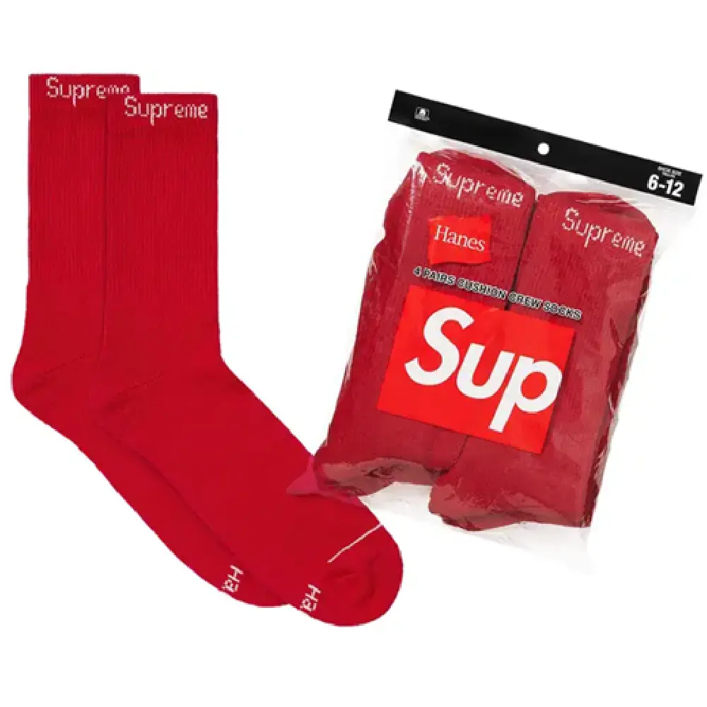Men's Supreme x Hanes Crew Socks 4 Pack Red
