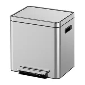 30L Dual Trash Can Rectangular Waste Basket with Metal Lid and Step Foot Pedal Double Compartment Classified Garbage Can Stainless Steel Trash Can with Removable Inner Bucket Kitchen