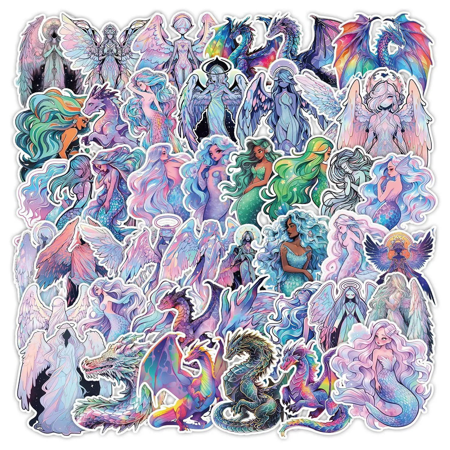 Decorative stickers Cartoon Mermaid Pattern Car Sticker, 50pcs Creative Multi-purpose Decorative Stickers, Self-adhesive Diy Decorative Sticker for Car Motorcycle Stationery Computer Water Bottle