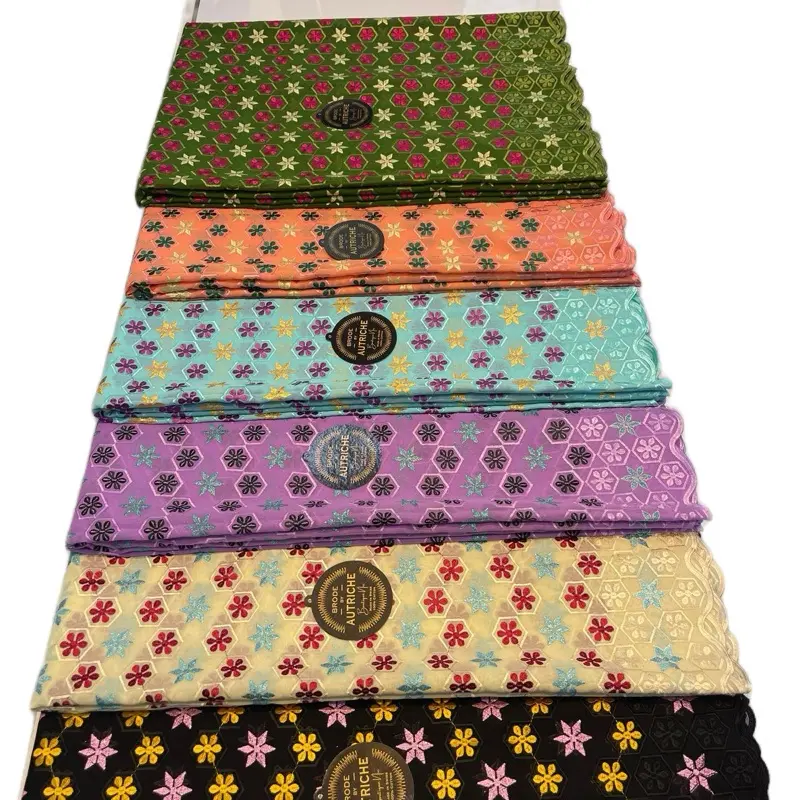 Premium Autriche Brodé Fabric - 5 Yards High-Quality Cotton Blend with Exquisite Floral Embroidery for Elegant Dresses & Traditional Outfits