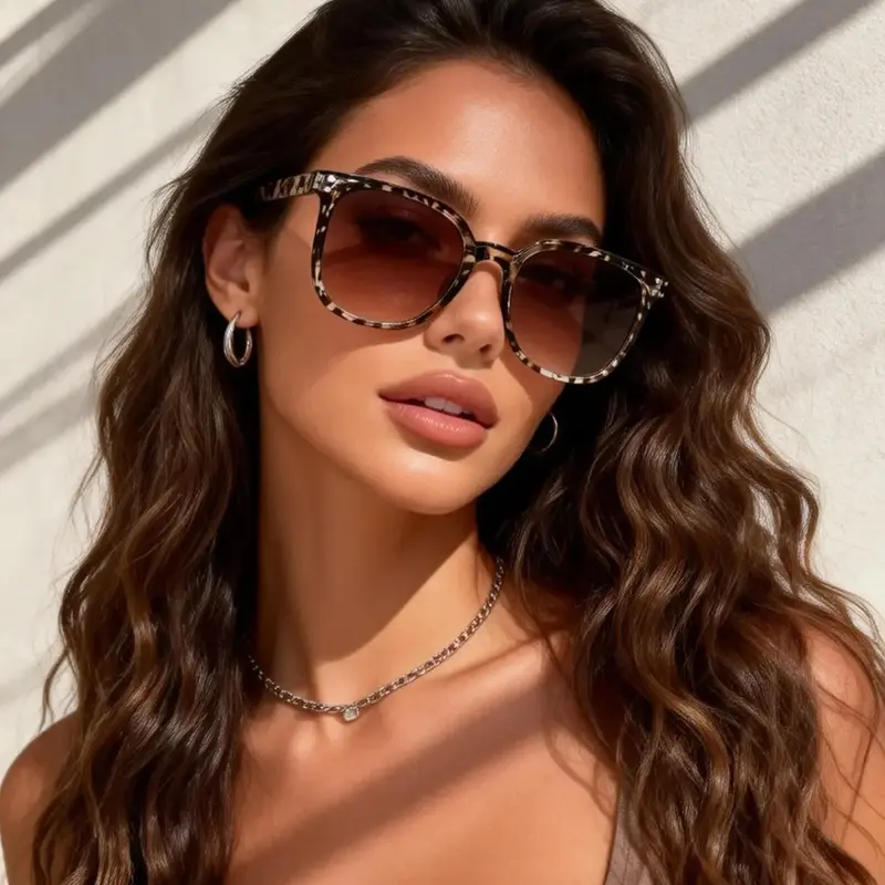 Women's Square Casual Sunglasses, Leopard Print Design, Fashionable and Versatile, Sun Protection, Comfortable Vision, Elegant Style, Trendy Beach Eyewear, Sun Protective Eyewear