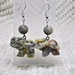 Crazy Lace Agate Elephant Earrings with Unique Stone Beads for Boho Style Jewelry