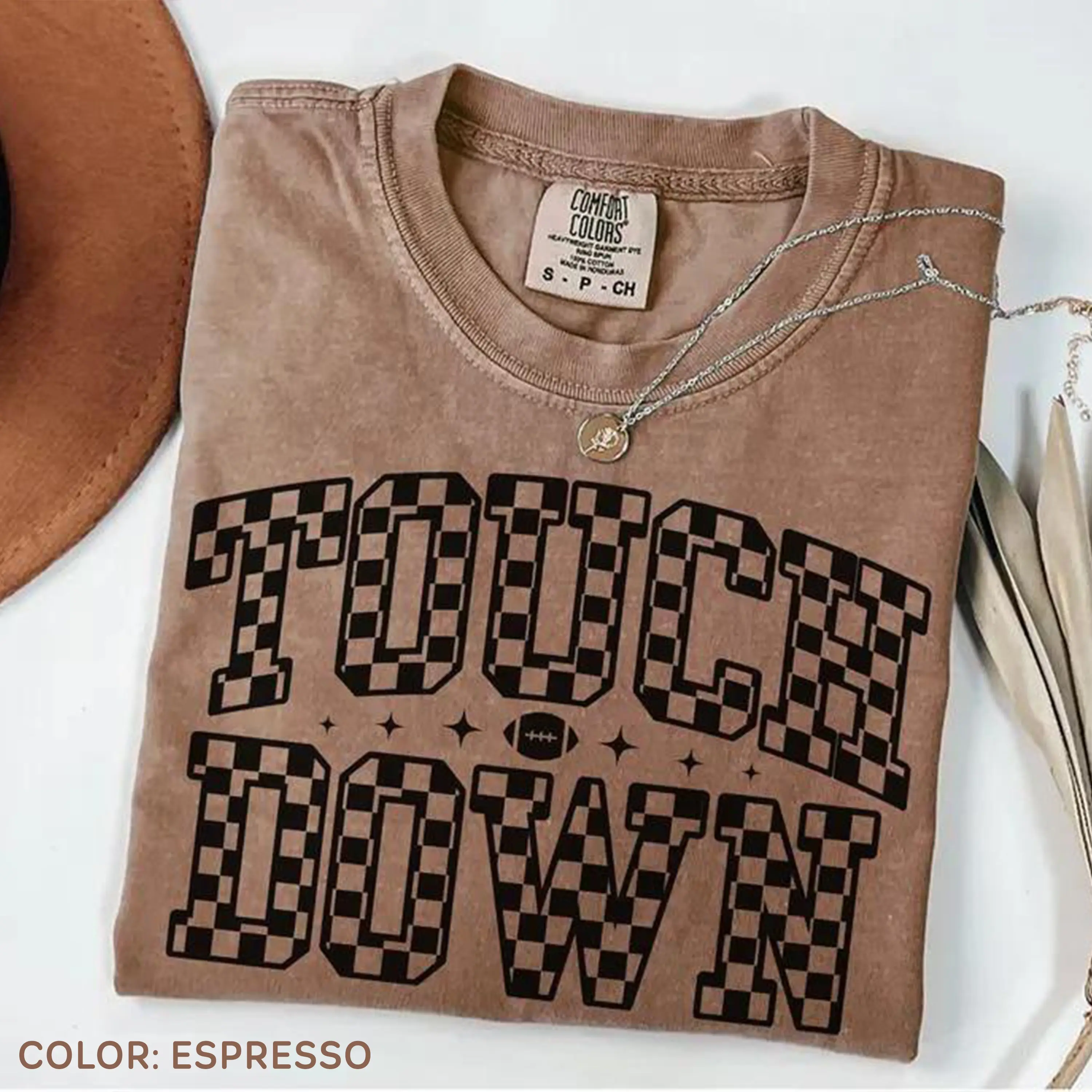 Comfort Colors Checkered Touch Down Shirt, Shirt for Football Lover, Game Day Outfits, Mom Shirt