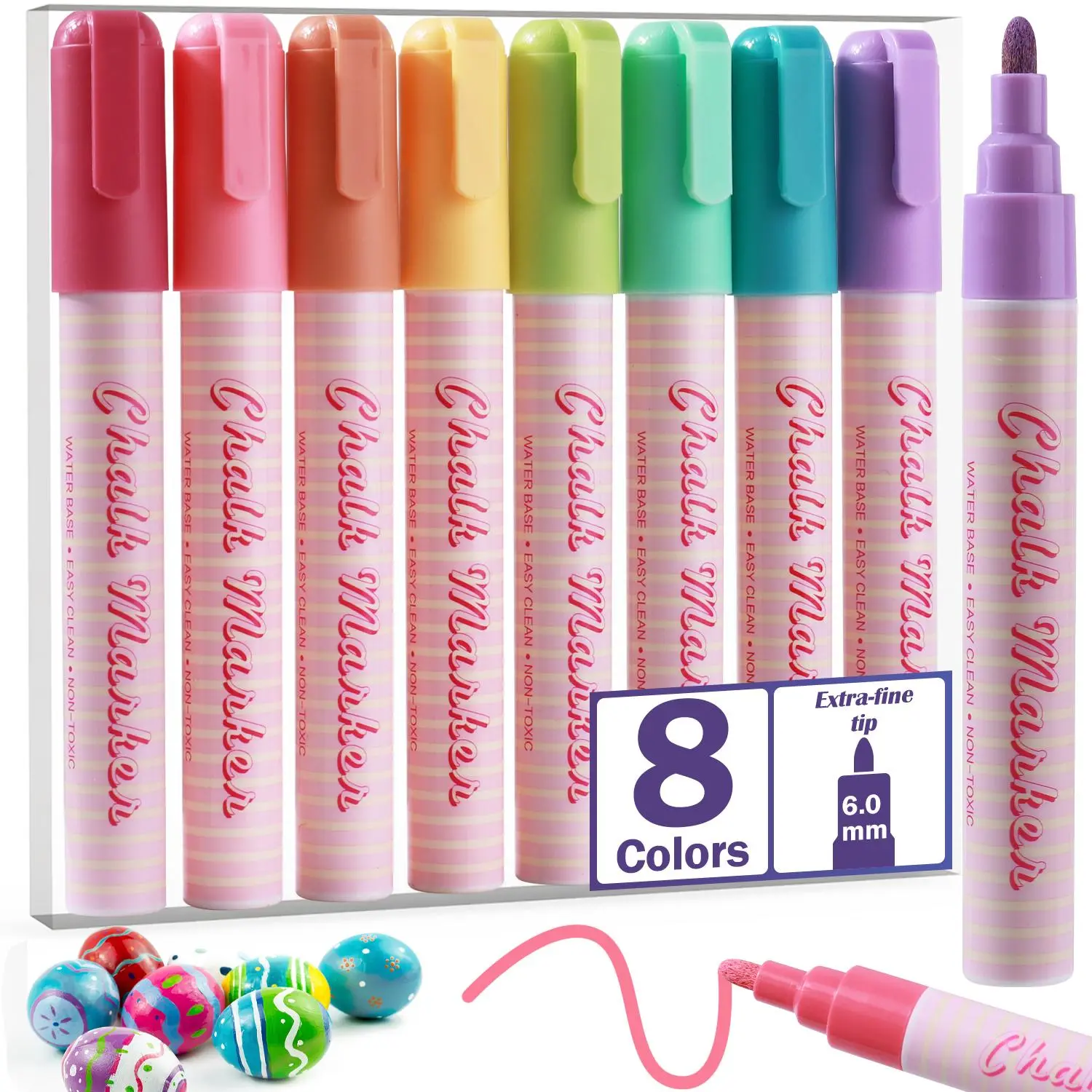 Window Chalk Markers, 1 Box 8 Colors Thick Tips Liquid Chalk Marker, Coloring Graffiti Pen, Window Paint Markers Pen for Glass, Auto, Bistro, Mirror, Poster, Business, Paint Pens Markers
