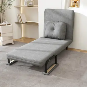 5-in-1 Convertible Sofa Couch - Space-Saving Loveseat Chair with 5-Position Adjustable Backrest, Pillow, Sleeper Furniture for Living Room, Bedroom (Grey)