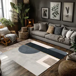 Modern Abstract Geometric Circle Square Crystal Velvet Area Rug Grey Beige Black Gold Non‑Slip Minimalist Living Room Rug Contemporary Rugs#AbstractGeometricRug #CircleSquareRug #MinimalistHomeDecor #GreyBeigeBlackGoldCarpet #CrystalVelvetRug