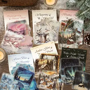 Snowy Psalm Series Winter Theme Pet Large Size Scenery Ink Sticker Pack Crafts, Creative Hand Account Material DIY Greeting Card Scrapbook Frame Diary Calendar Glass Cup