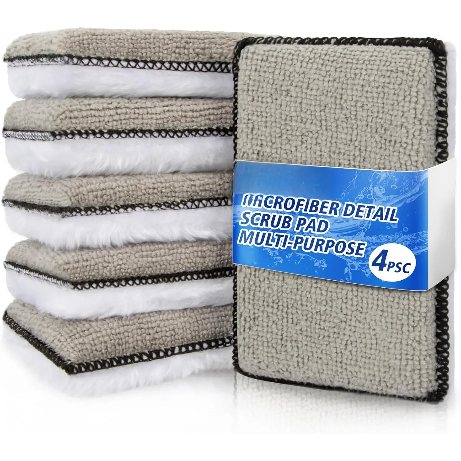 Microfiber Pad - 4 count Microfiber Pads Detailing Sponge Two Sides of Microfiber Cloth and Nylon Bristle Brush  Interior Detailing Kit for Leather Sofa Shoes and Bags  Wash Kit