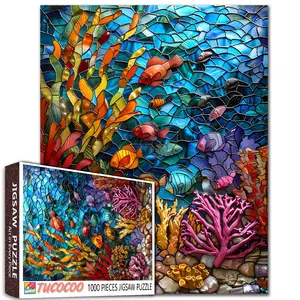 Tucocoo Colorful Reef 1000 Pieces Jigsaw Puzzle, Stylish stained glass style ocean theme, brain training wall decor stress relief gift idea, 27.56x19.69inch 70x50cm