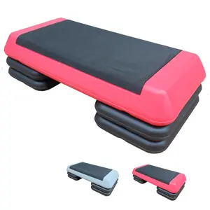 30'' Exercise Aerobic Step Platform, Adjustable Fitness Stepper with 2/4 Stackable Risers,for Home Gym Cardio Training(Grey/Red) Aerobics Stepper Workout Stepper for Home Gym Cardio Strength & Training