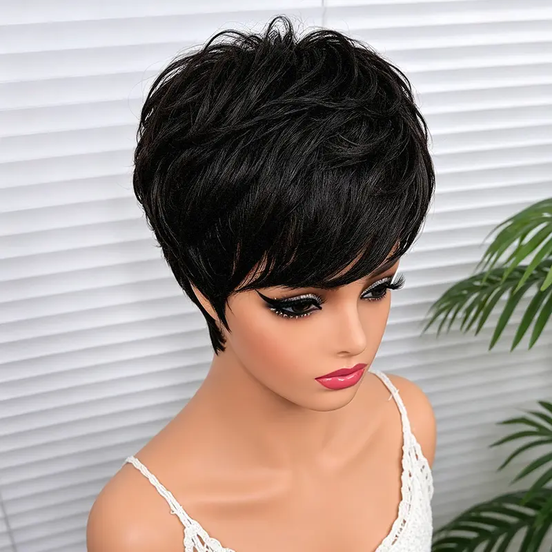Natural Wavy Pixie Cut Wig Human Hair Ready to Wear Go Glueless Wig Stylish Short Bob Wig Beginner Friendly 200% Density Human Hair Wigs for Women