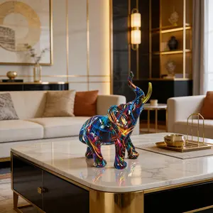 Colorful Resin Elephant Statue, Artistic Elephant Sculpture, Feng Shui Decor, Kitchen Office Shelf Home Decoration