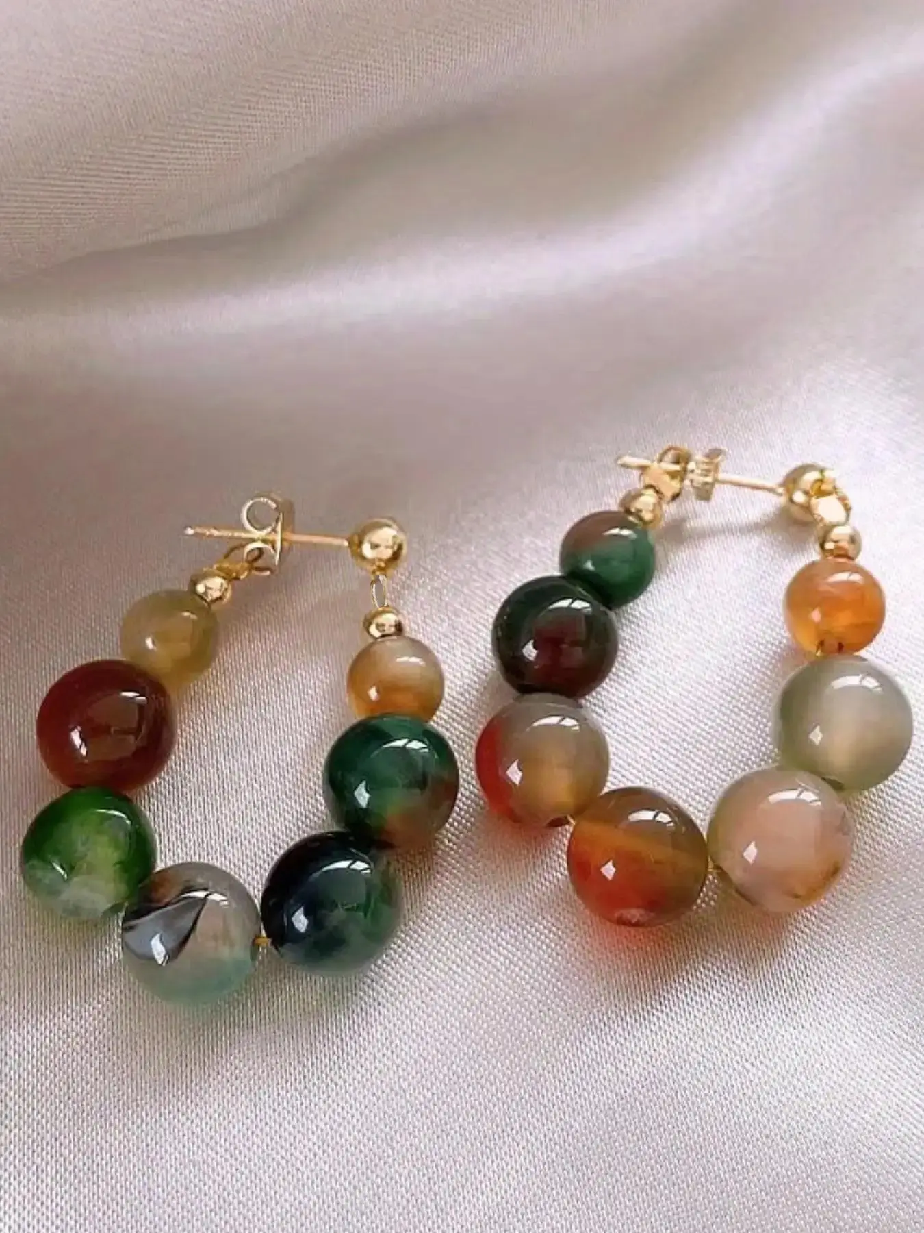 Women's Elegant Colorful Beaded Hoop Earrings, 1 Pair Trendy Vintage Hoop Earrings, Chic Gorgeous Jewelry As Gift for Girlfriend for Daily Decor