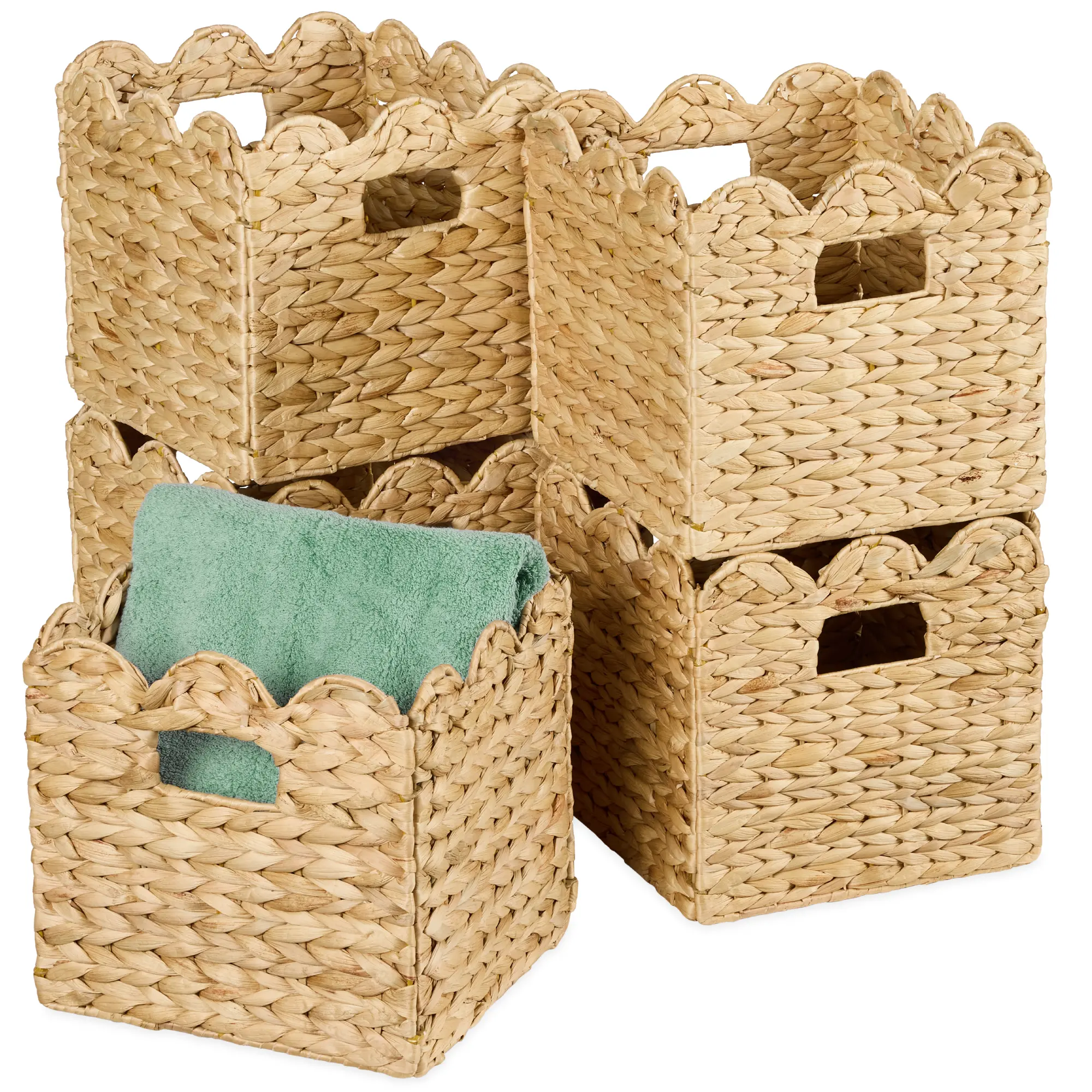 Best Choice Products Scalloped 12 x 12in Hyacinth Storage Basket Set of 5 Best Choice Products Scalloped 12 x 12in Hyacinth Storage Basket Set of 5