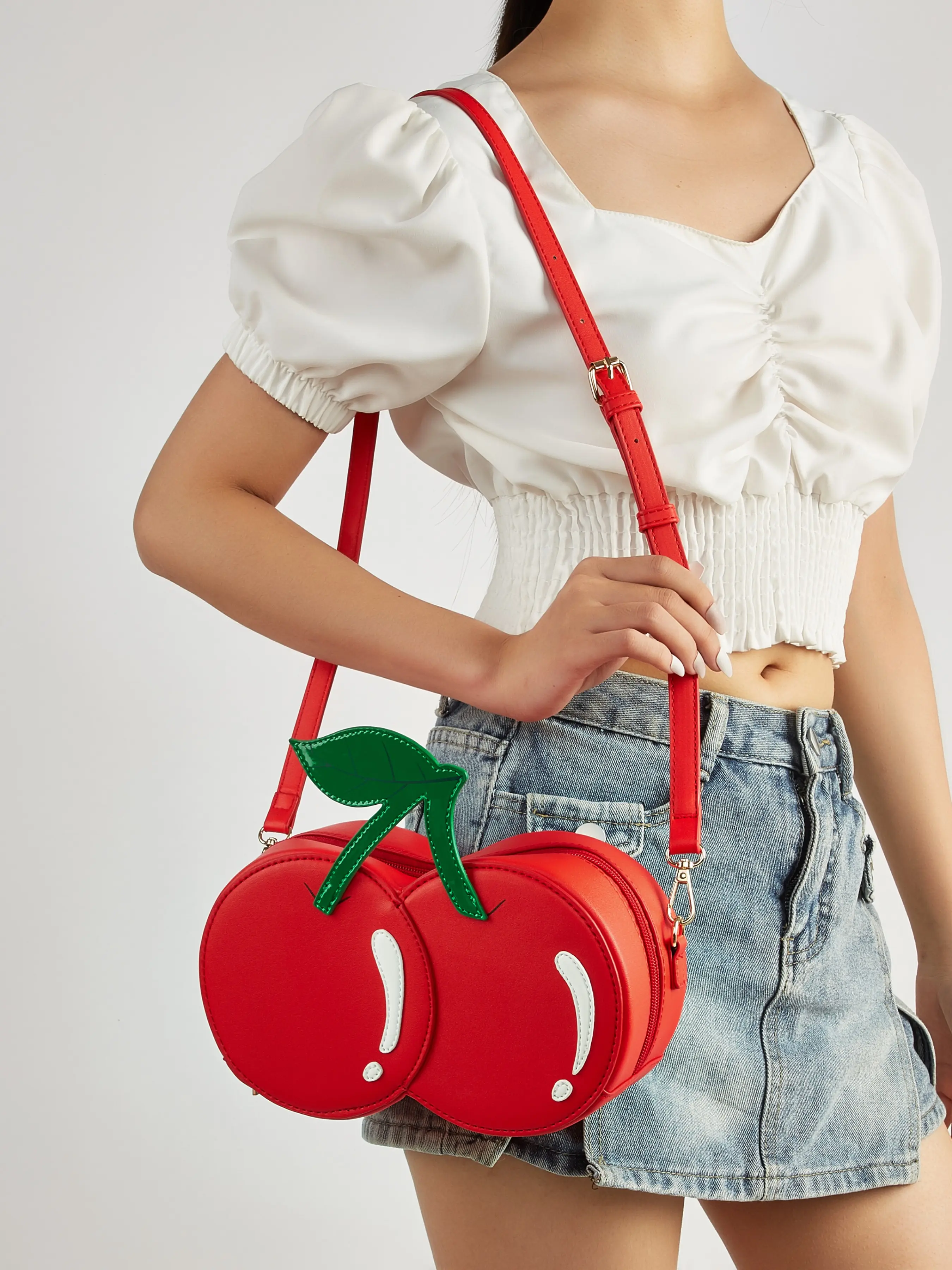 Cute Cherry Design Women's Crossbody Bag, Casual Leather Shoulder Bag for Teens, Fashion Crossbody Purse, Party Clutch, Holiday Gift, Birthday Present, Cherry Shape, Fashion Crossbody Bags