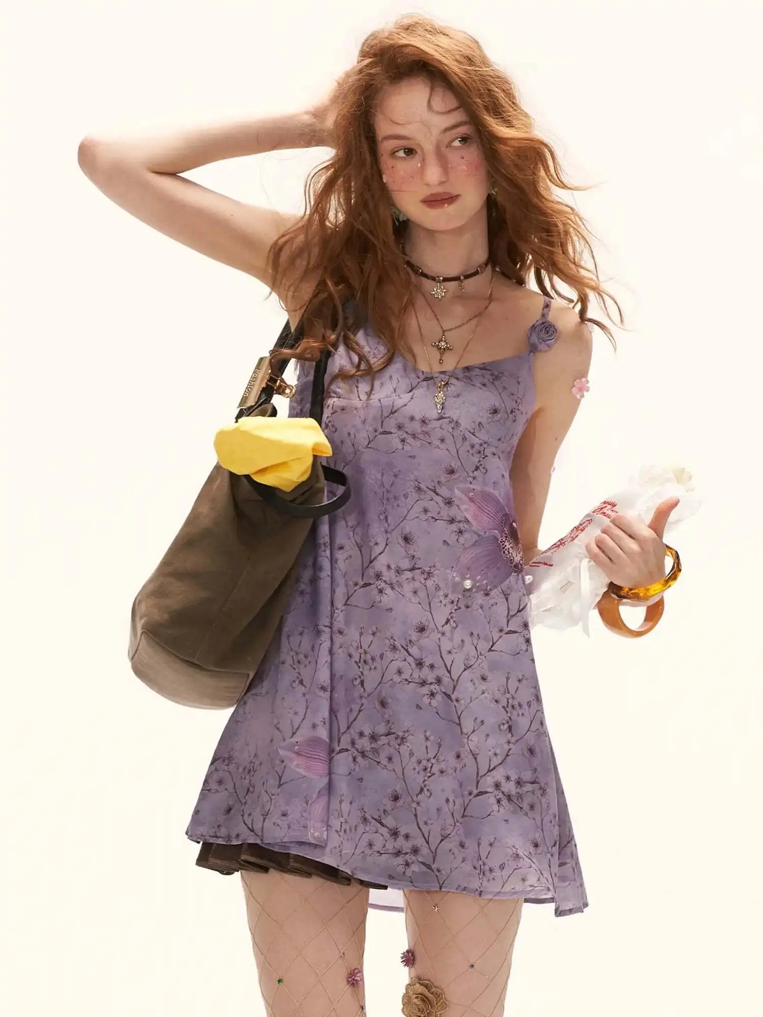Women’s Lavender Floral Chiffon Slip Mini Dress | Y2K Coquette Summer Aesthetic Ruched Cami Dress | Vacation Party Going-Out Outfit