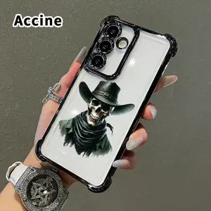 Compatible with Samsung Galaxy S26 Ultra S24 Plus S25 S22+ FE Edge Skull Cowboy Spirit Pattern Phone Case Electroplated Cover with Airbag Shockproof Soft Silicone Casing