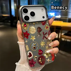 Phone Case for iPhone 17 Pro Max 16 Plus 15 14 13 12 11 Air E Treasure Ornament Array IMD Polycarbon Shockproof Rugged Durable Mobile Phone Cover