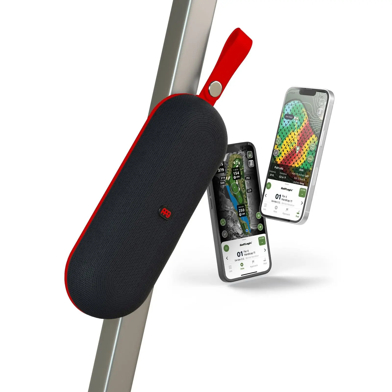 PPG A2 Slim Portable Lightweight Bluetooth GPS Golf Speaker - Audio Stereo, Powered by Golf Logix, Outdoor Use, Red