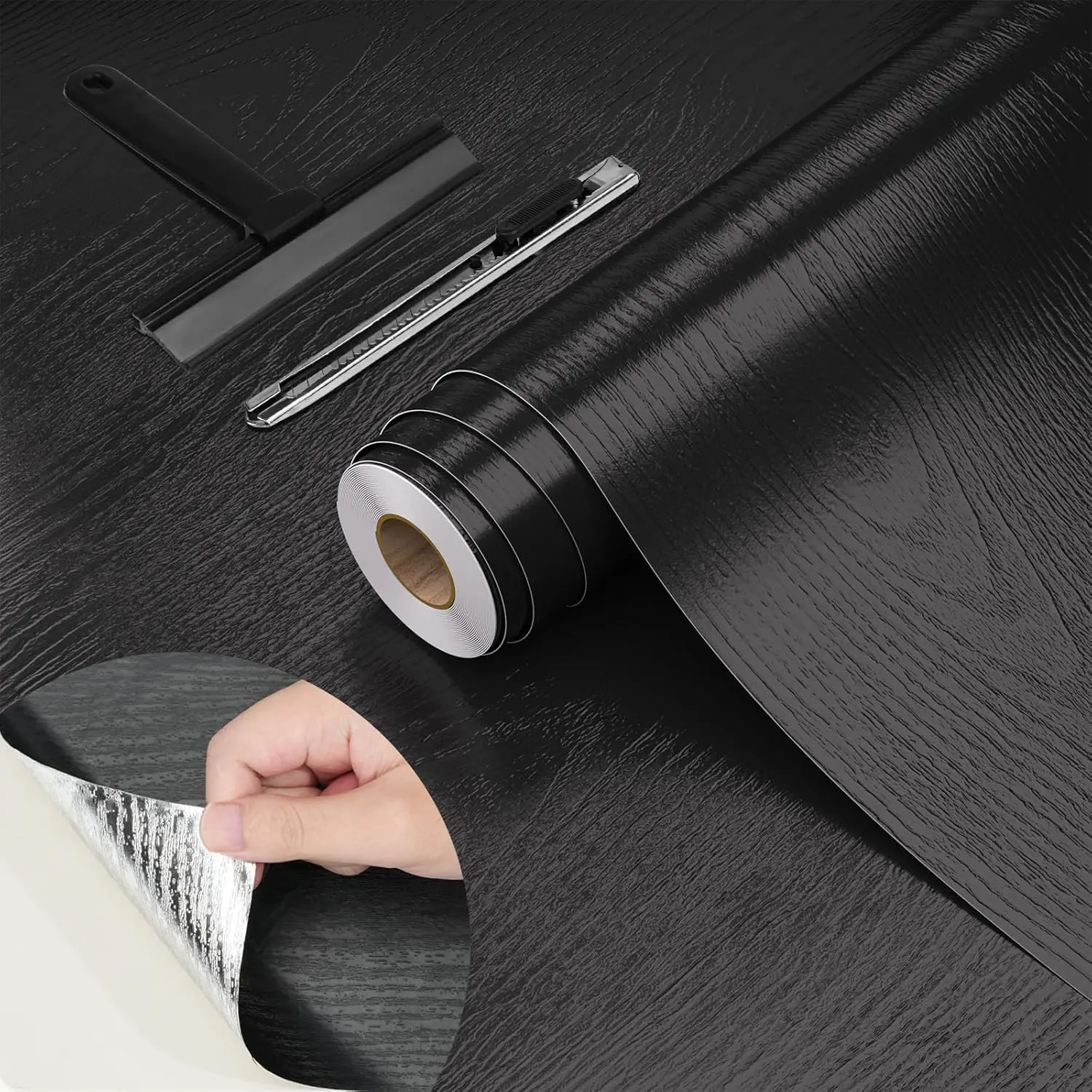 Peel and Stick Wood Grain Wallpaper (15.7x78.7") - Renter-Friendly, Waterproof Vinyl, Upgraded Aluminum Foil Backing, Bubblefree Lay, Wallpaper for Bedroom, Bathroom Wall Use, Free Knife & Squeegee, Removable Home Decor Contact Paper