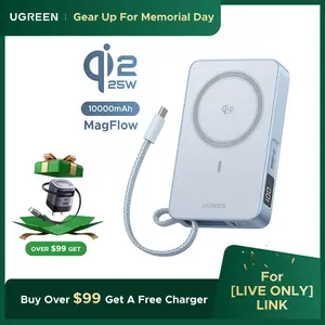 【LIVE ONLY】UGREEN MagFlow 10000mAh Power Bank Qi2 25W Certified Wireless Charging Magnetic Portable Charger for MagSafe with Built-in Cable 30W USB-C Battery Packfor iPhone17 Pro Max/Pixel 10 Pro XL,TikTokShopHolidayHaul