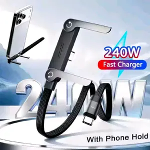 240W USB Type C Fast Charging Foldable Bracket 2-in-1 Data Cable with Phone Hold for Android USB Type C Devices car phone car phone