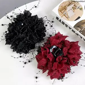 Tassel Floral Hair Claw - Shiny Flower Shark Clip for Volume-Boosting, Fashion Accessory for Women