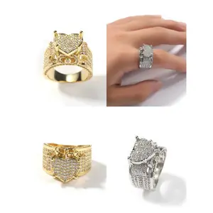 Women's Hip-Hop Heart Shaped Ring - Micro-Inlaid Zircon, Heavy Design, Full Cubic Zirconia, Retro Trendy, Alternative Artistic Beaded Gemmed Costume Jewelry Accessory