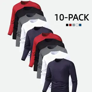 Men's 10-Pack 5-Pack Solid Color Crew Neck Long Sleeve T-Shirts Quick-Dry Breathable for Sports Gym Workouts Running Casual Sportswear Gym Tops, Fall Outfits Athletic Training Apparel Activewear Clothing