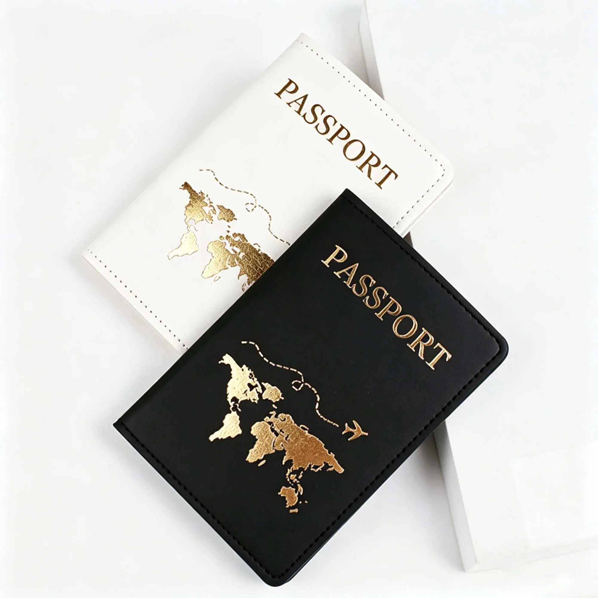 2PC PU Leather Passport Holder for Travel Lightweight Passport Wallet Card Holder Map Graphic Passport Covers Travel Essentials for Women Men