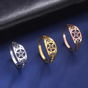 1pc Hollow Double Flower Pentagram Celtic Knot Ring Stainless Steel Hollow Witch's Knot Ring Celtic People's Knot Five-Pointed Star Amulet Trinity Knot Witches' Ring Supernatural Pentacle,Suitable for both men and women