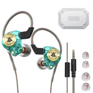 1/2Pack Portable 3.5mm Wired Gaming Earbuds with MIC, QKZ AK3 in Ear Monitor Headphones, Deep Bass Sound, 1DD 10mm Dynamic Driver, IEM for Music Video Calling( Black &Clear& Green& Purple )