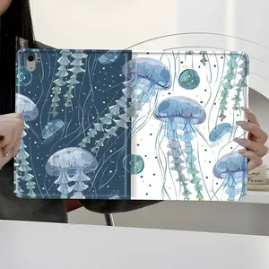 Blue Ocean Jellyfish iPad Case, Tablet, Kawaii Sea Art, Shock-Resistant Cover, with pencil slot, suitable for ipad mini pro air, Scratch-resistant, shock-resistant ultra-thin full cover protective case suitable for office, school, home