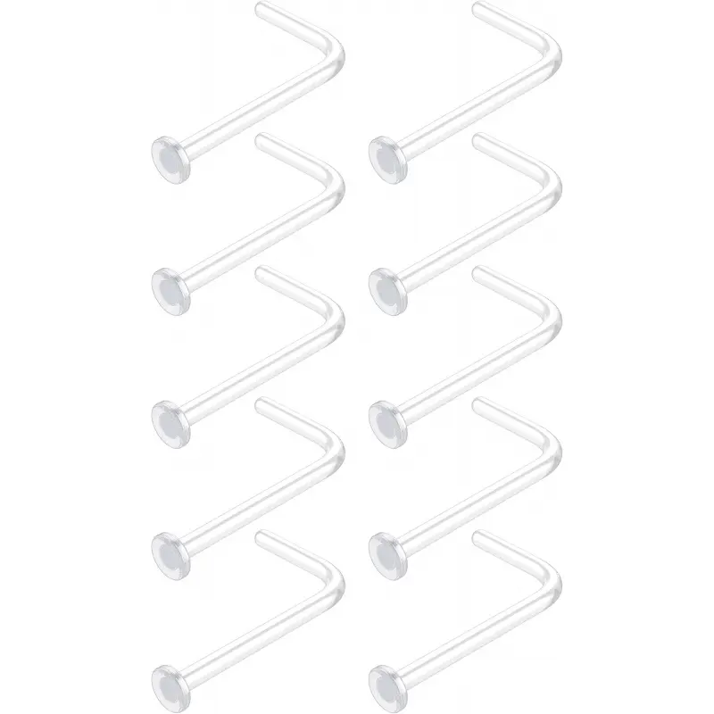 Clear Nose Stud for Work - L-Shaped Clear Nose Ring Retainer - Bioflex Surgical Plastic Nose Ring - Flat Top 18G/20G/22G (10PCS)