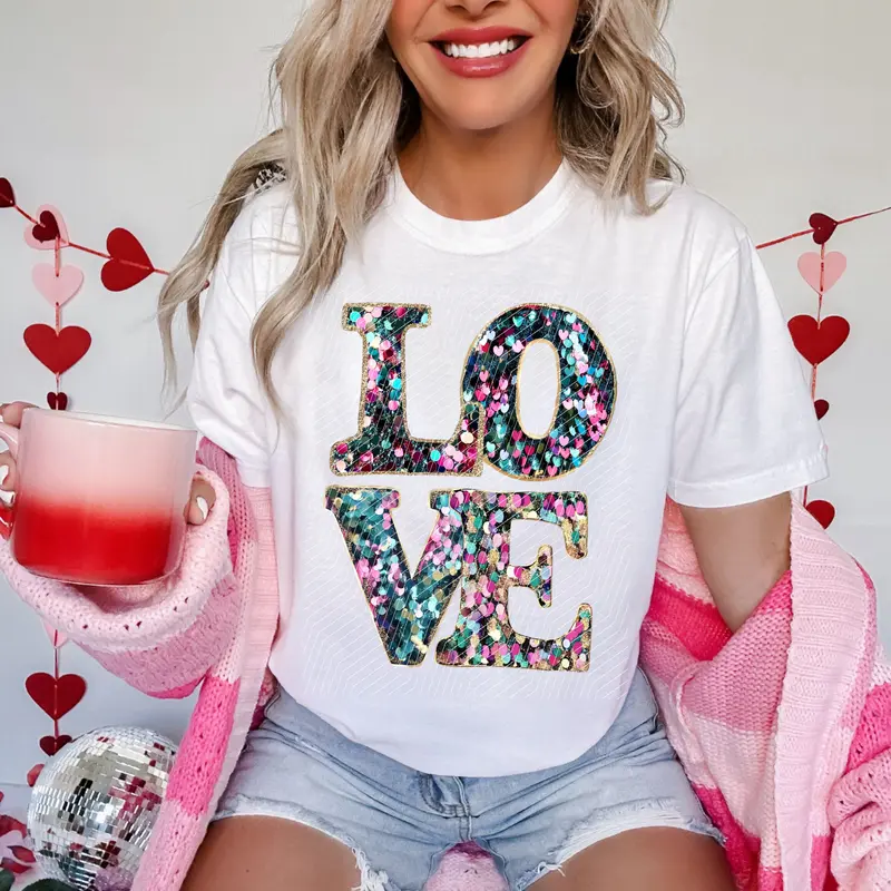 Sequin Love DTF Transfer Paper - DIY Craft Decor Supplies, Hot Peel, Vivid Colors, Last Longer, Withstand Frequent Washing, 310F, Heavy Pressure, 5-7 Second Pre Press, for Handmade Crafts - Note: Not a Shirt