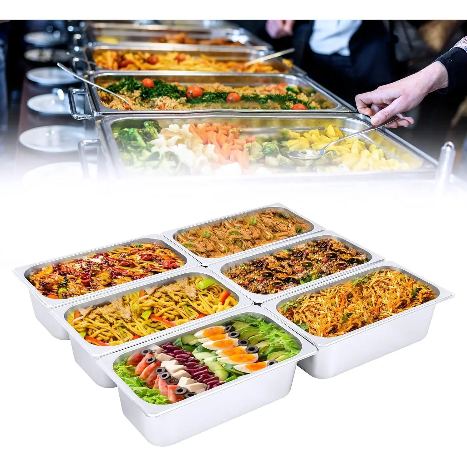 6 Pack 1/3 Size x 4 Inch Deep Steam Table Pans,Commercial Stainless Steel Anti-Jam Hotel Pans, Catering Food Pan for Food Warmer, Buffet Server, Restaurants and Catering Supplies