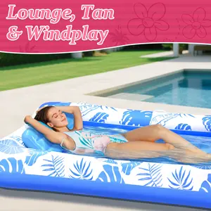 Rrtizan Inflatable Tanning Pool Lounge Float With Cup Holder, 83.5“X49.4” Extra Large Pool Floats Adult with Pillow, 4 in 1 Suntan Tub Raft Floatie, Sunbathing Bed Lounge for Water Blow Up Kids Ball Pit Party Gifts, inflatable Sofa Pool