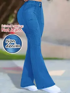 Women's Printed Fitted Leggings, Non-Denim Fabric, Digital Print Design, Versatile Casual Fashion Pants, Comfortable & Stylish Women's Bottoms