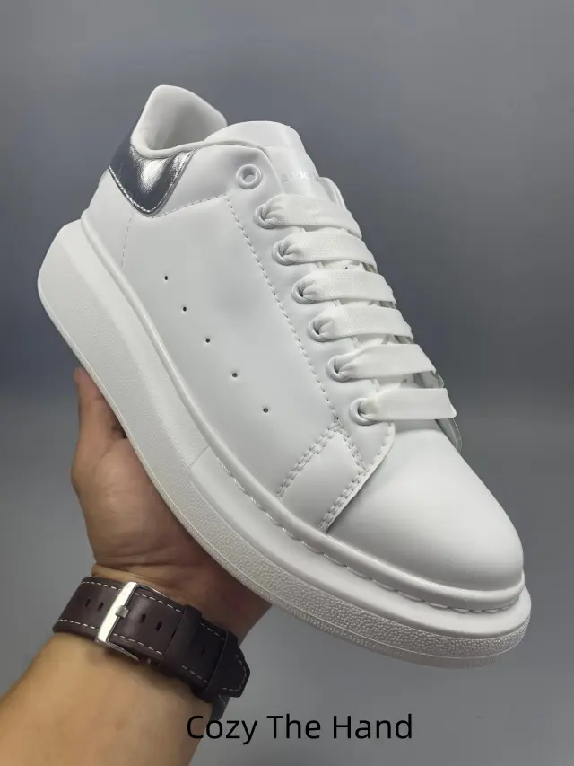 Shiny Silver Heel Accent Platform Collectible Sneakers Precise Stitching Air Vent Holes Wear-resistant Thick Outsole Cool Metallic Limited Hobby Collection Sneakers