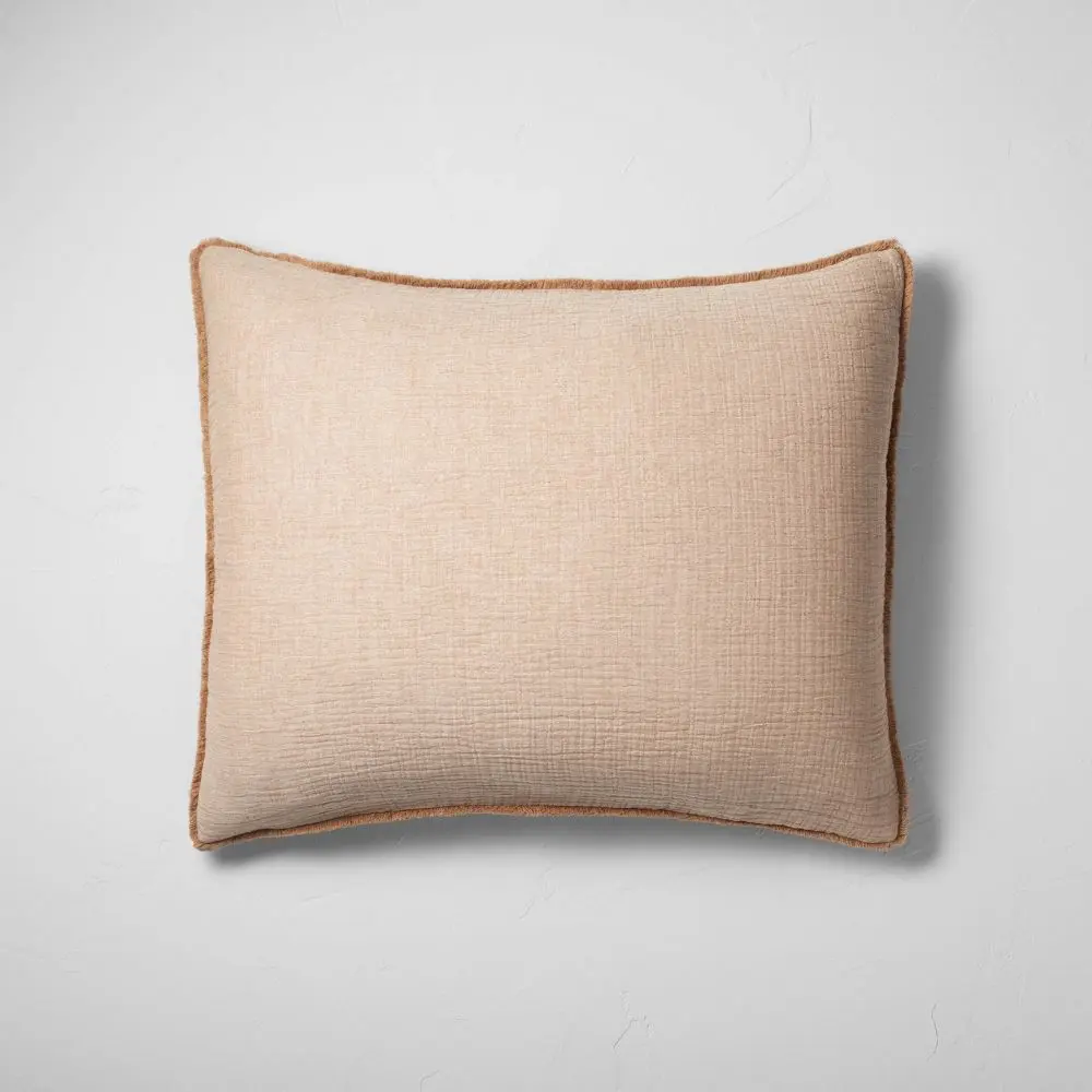 King Textured Chambray Cotton Pillow Sham Warm Brown - Casaluna: Zipper Closure 250 Thread Count OEKO-TEX Certified