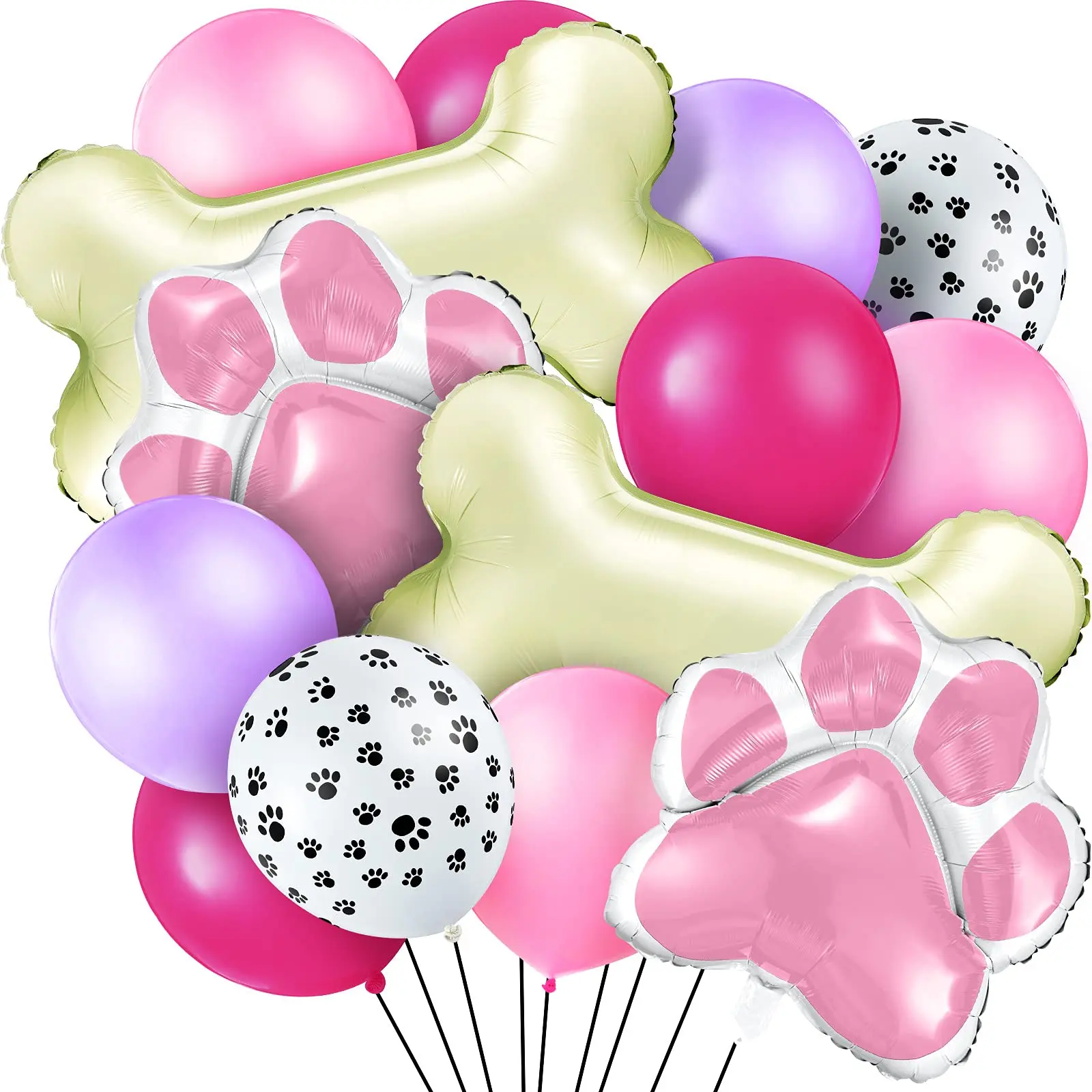 46 Pcs Dog Themed Balloons, 3 Bone Foil, 3 Paw Print Foil, 40 Latex Balloons for Party Decorations