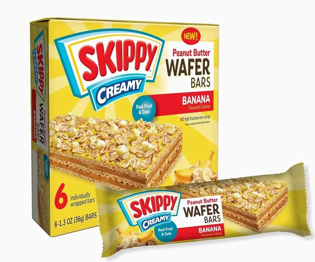 SKIPPY Creamy Peanut Butter Wafer Bars, Banana Flavor with Real Fruit & Oats, 6 Individually Wrapped Bars (7.8 oz Box)