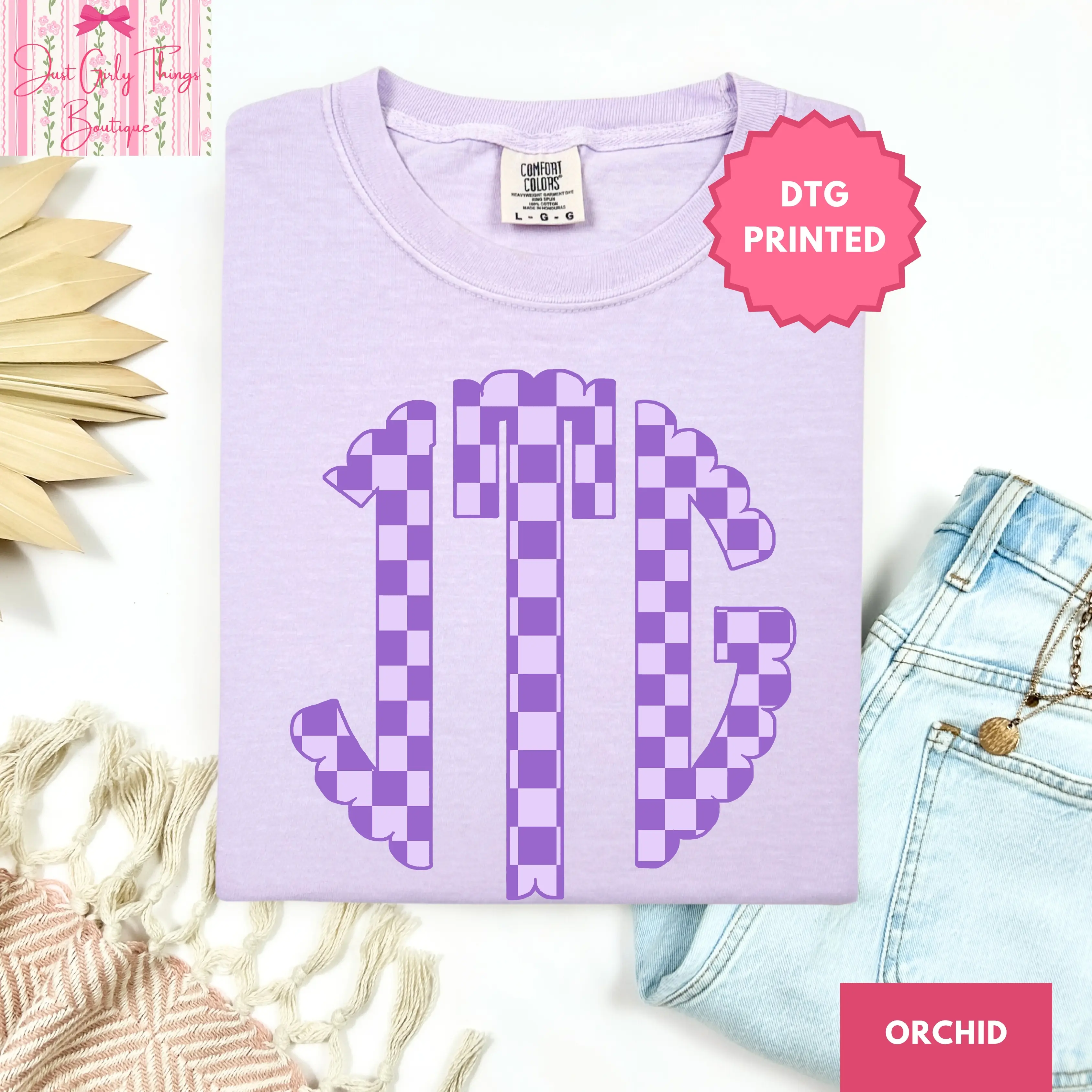 Custom Purple Checkered Monogram Shirt ~ (Leave First Name Initial, Last Name Initial, Middle Name Initial in Notes at Checkout), Custom Name Shirt, Personalized Name Shirt, Custom Monogram Shirt, Monogrammed Shirt