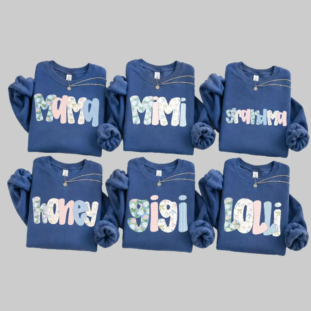 Personalized Mama Mimi Gigi Lolly Sweatshirt, Custom Family Name Crewneck, Patchwork Bow Letter Sweatshirt, Matching Family Sweatshirt, Grandma Mom Gift, Mother's Day Crewneck, Custom Mimi Gigi Gift - JACKSON HOAI STORE